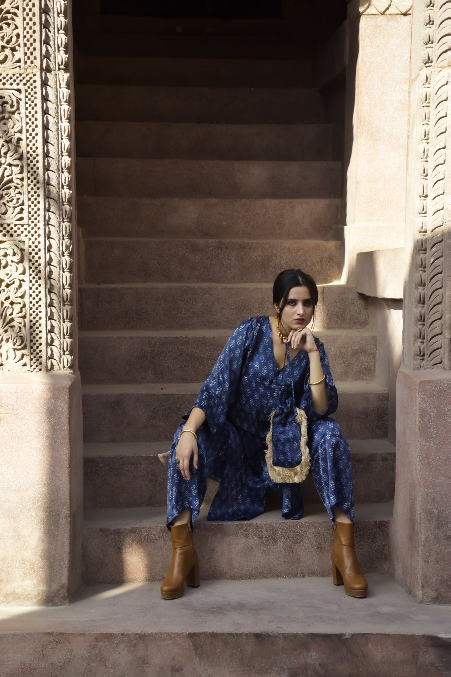 Indigo Block printed potli bag