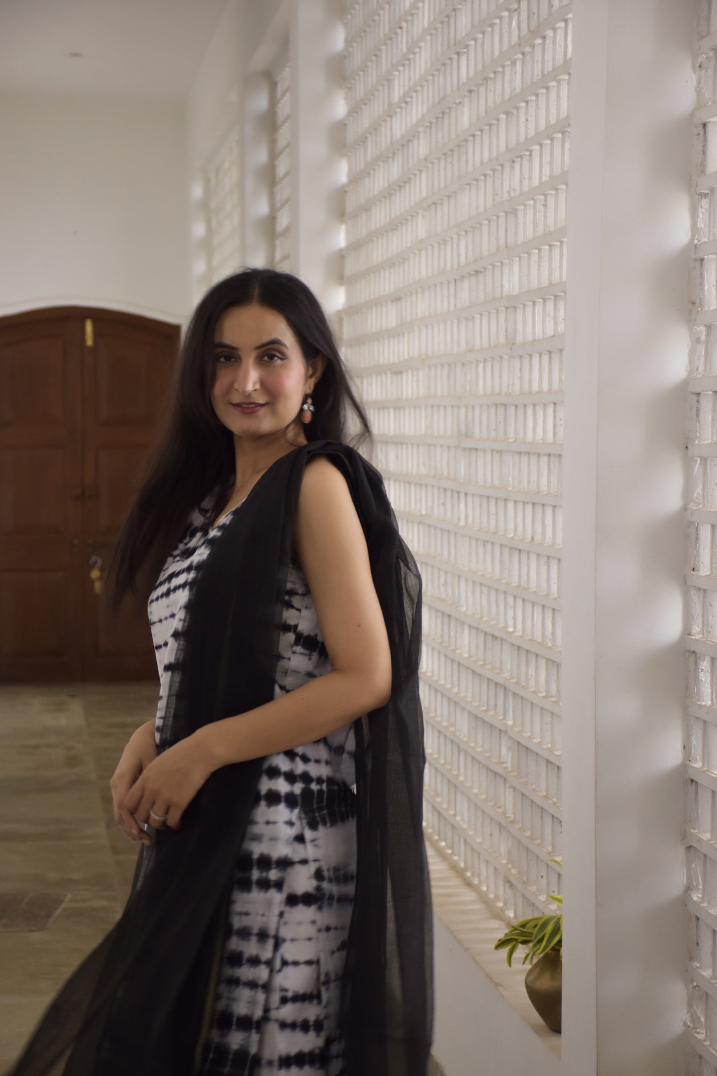Black Shibori Kurta Set with Dupatta