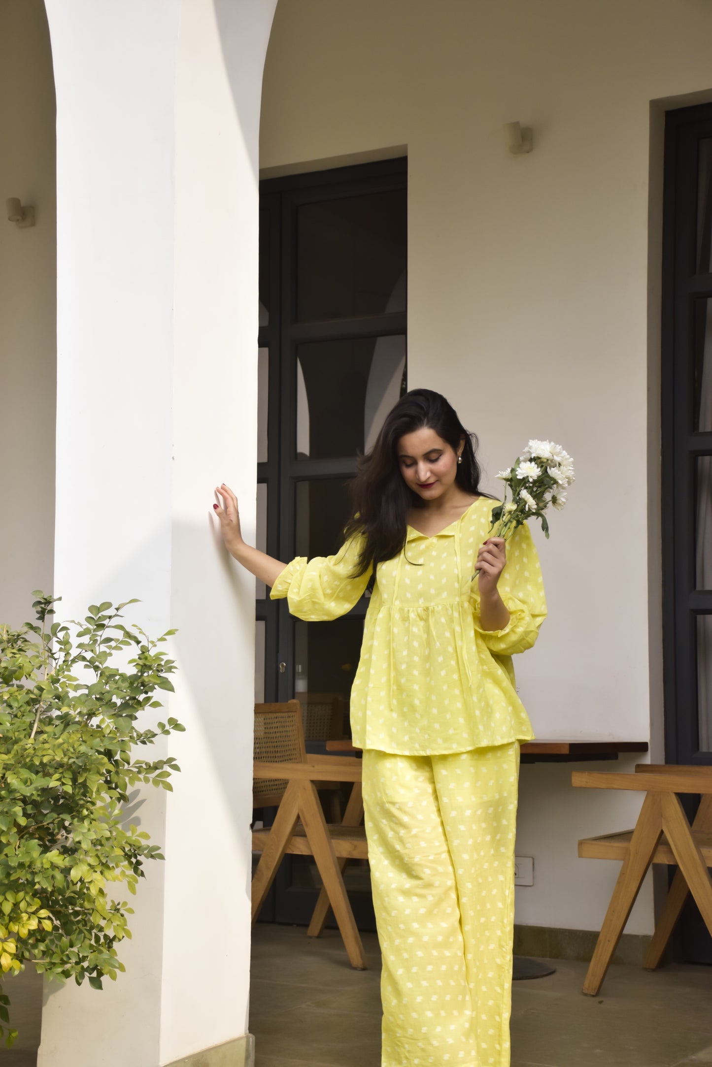 Nancy Butter Yellow Cotton Dobby Co-ord Set