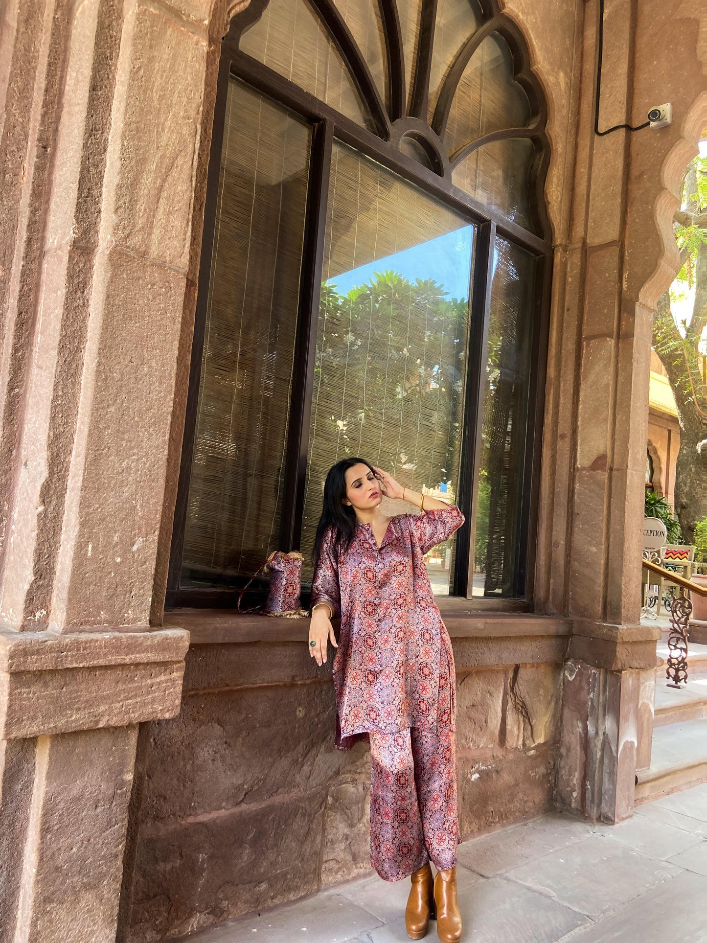 Maroon Hand Block Printed Kurta Set