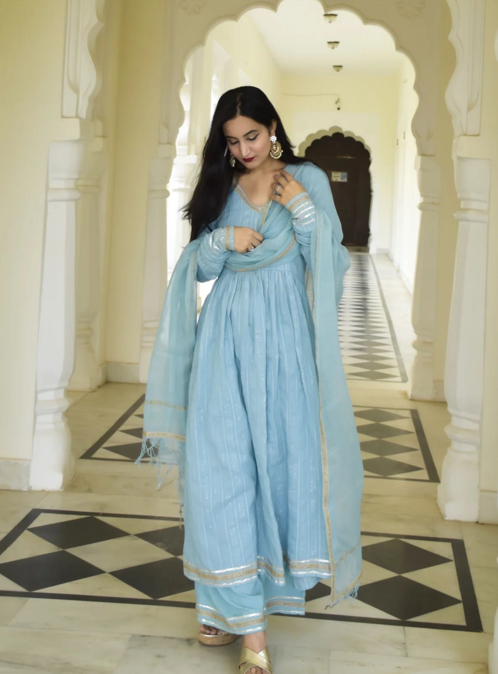 Blue Anarkali Suit VAAGO INDIA Blue Anarkali Suit VAAGO INDIA