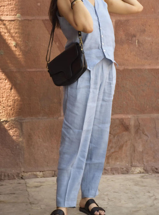 Ivory Linen Waist Pant Set
