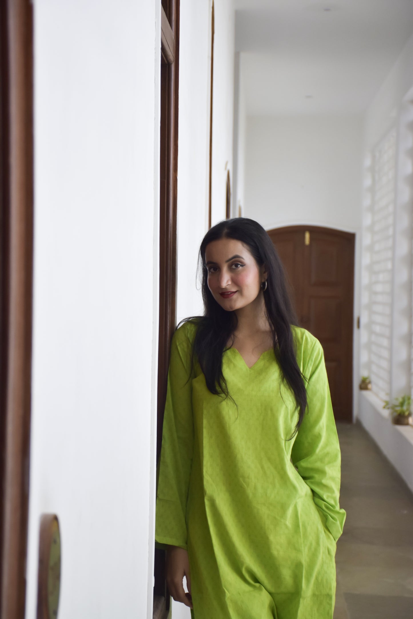 Parrot Green Cotton Kurta Set