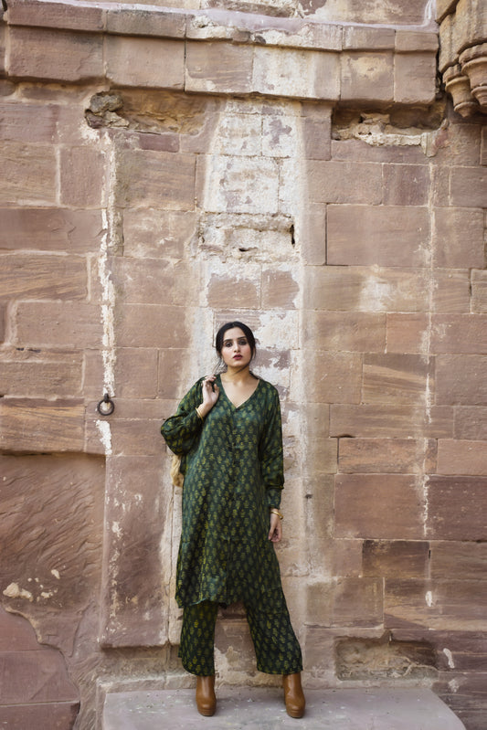 Green Hand Block Printed Co-ord Set