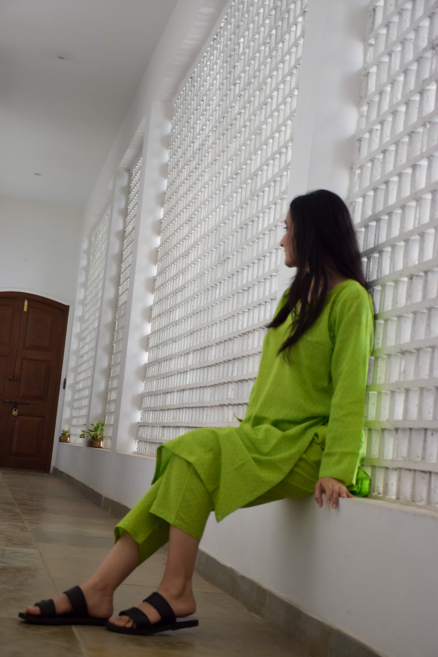 Parrot Green Cotton Kurta Set