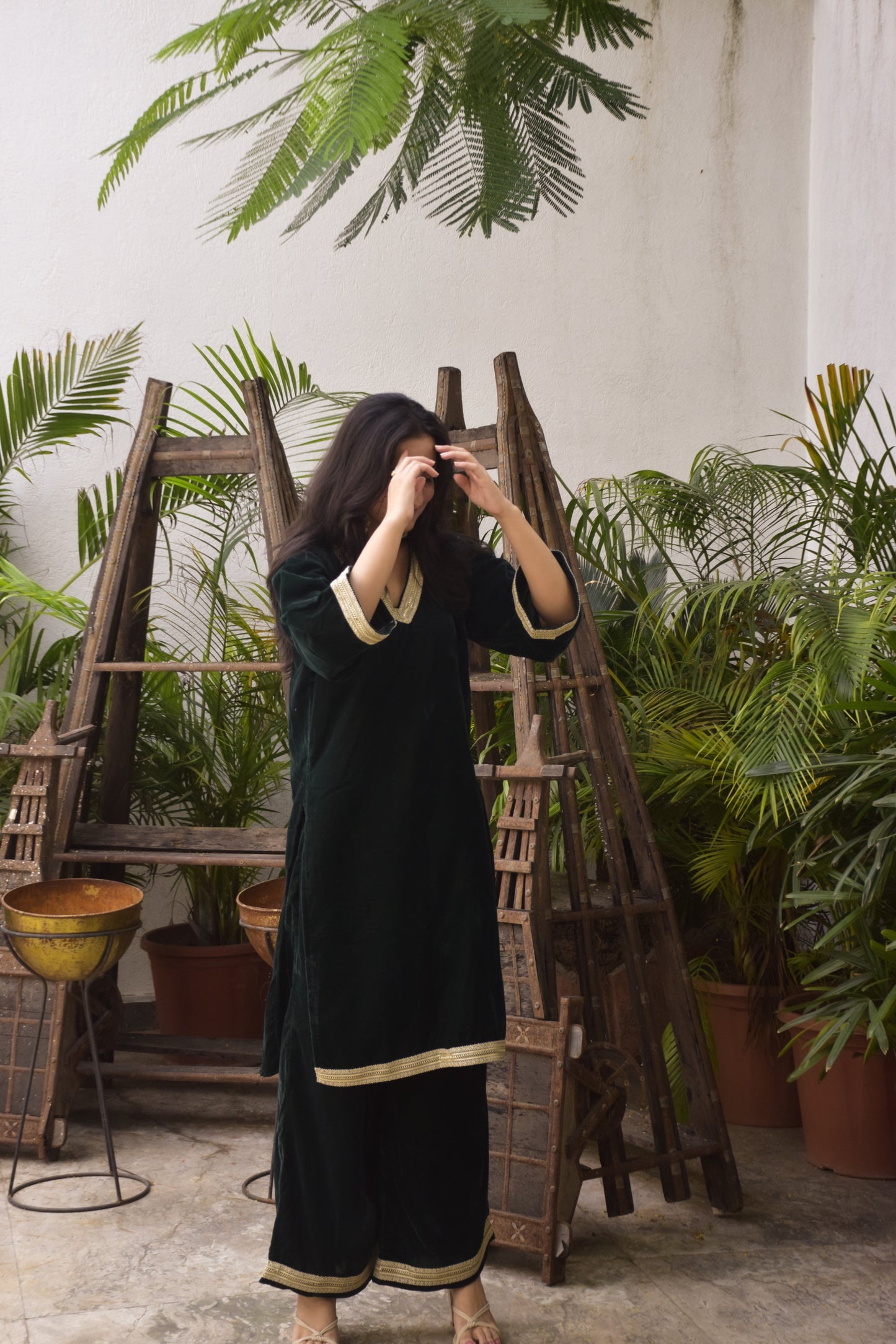Nidhi Green Velvet Kurta Set