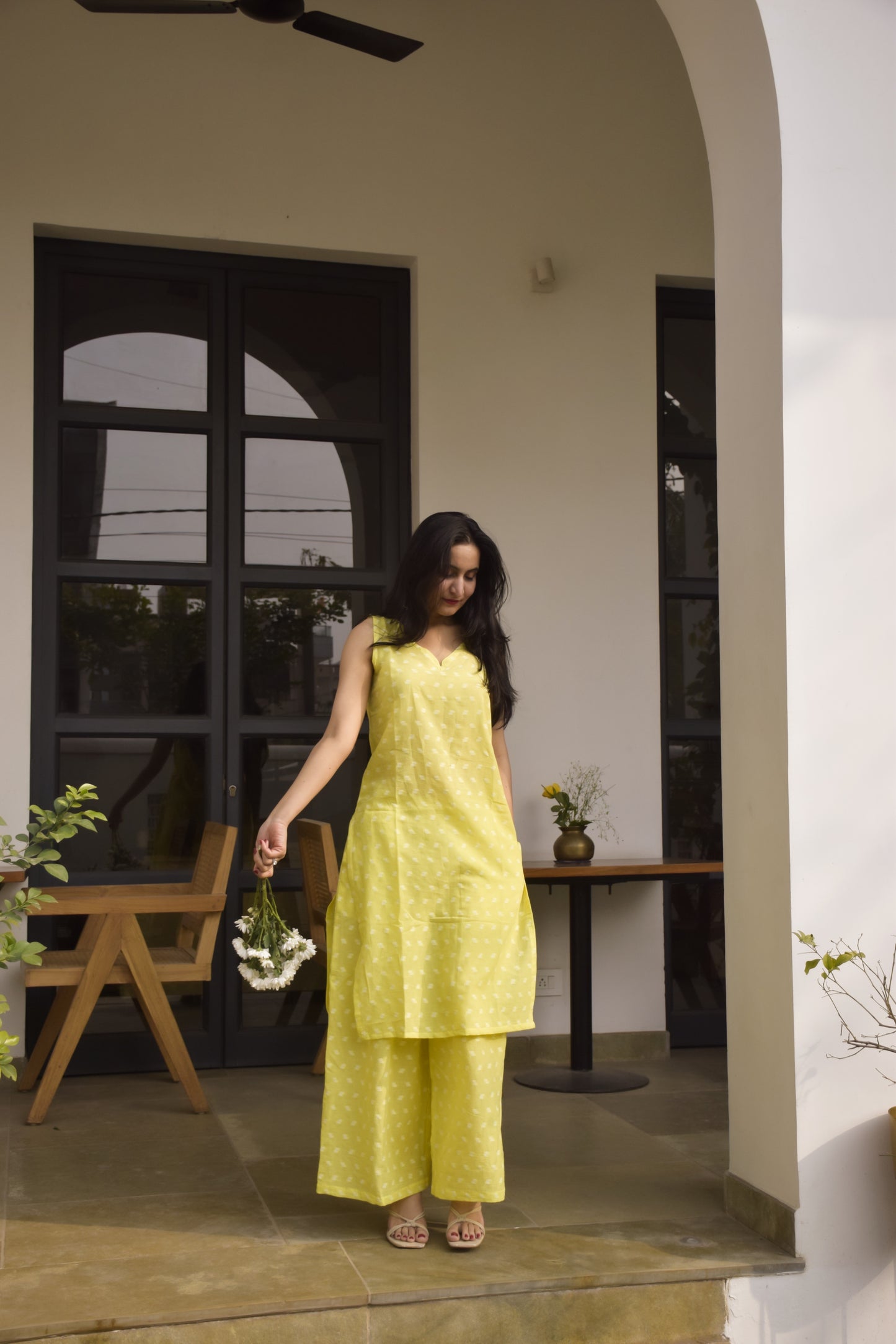 Butter Yellow Cotton Dobby Kurta Set