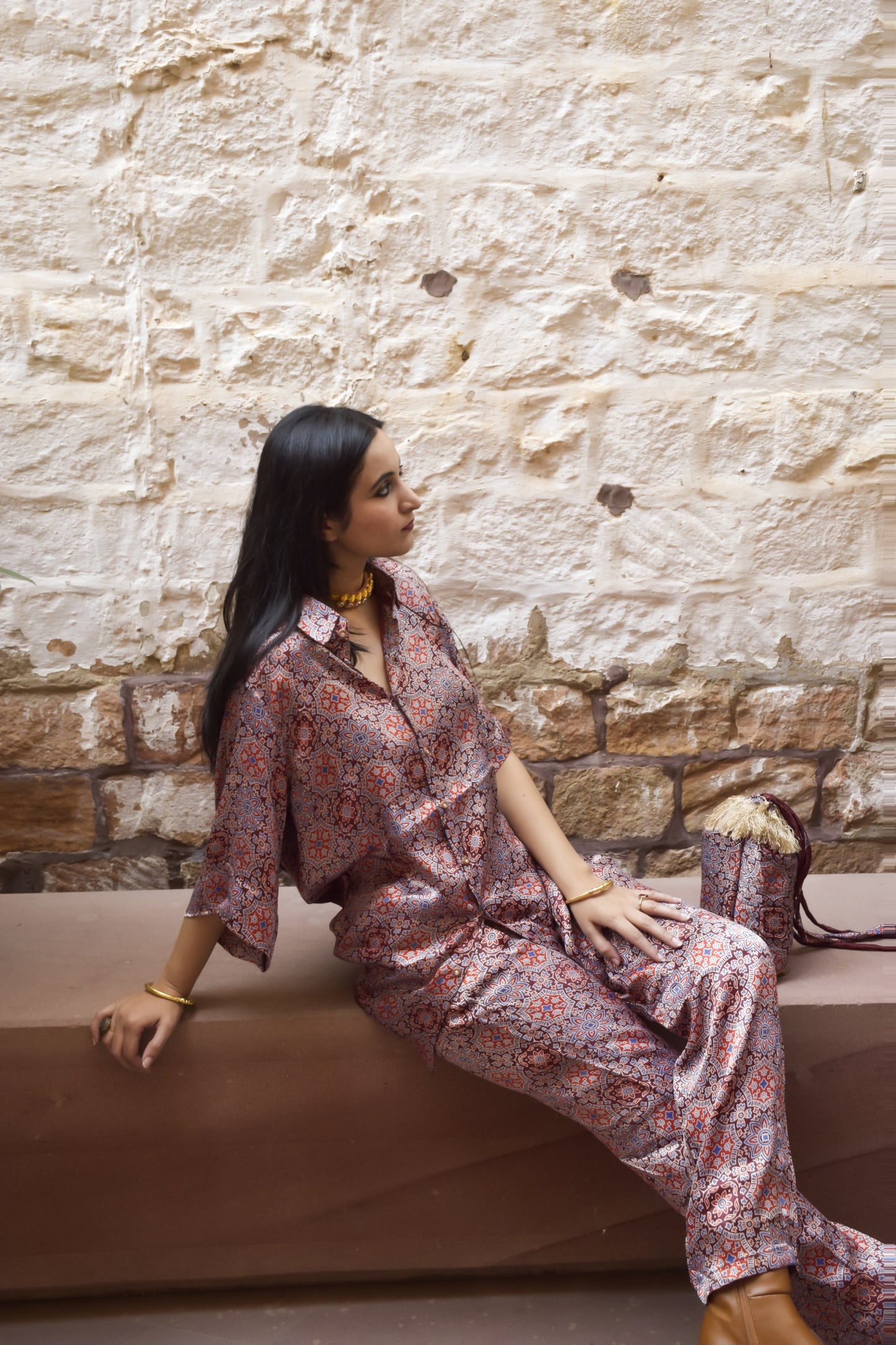 Maroon Hand Block Printed Co-ord Set