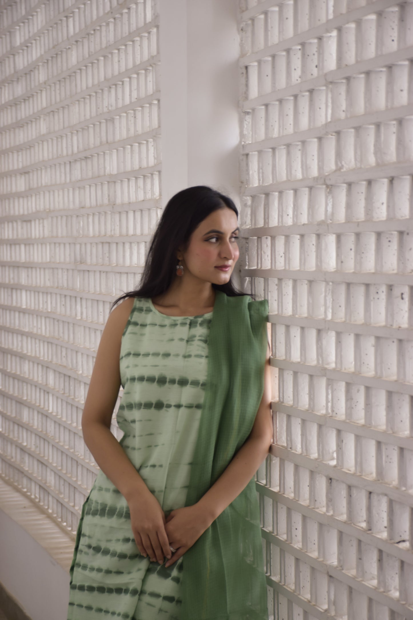 Green Shibori Kurta Set with Dupatta