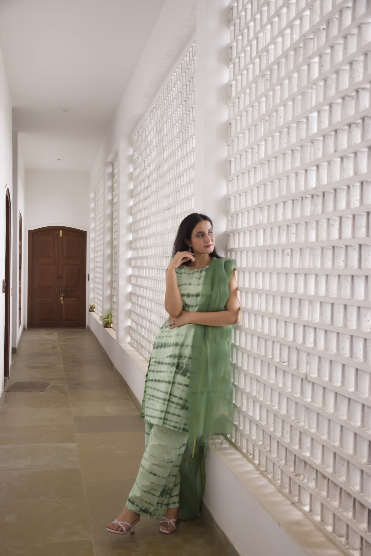 Green Shibori Kurta Set with Dupatta