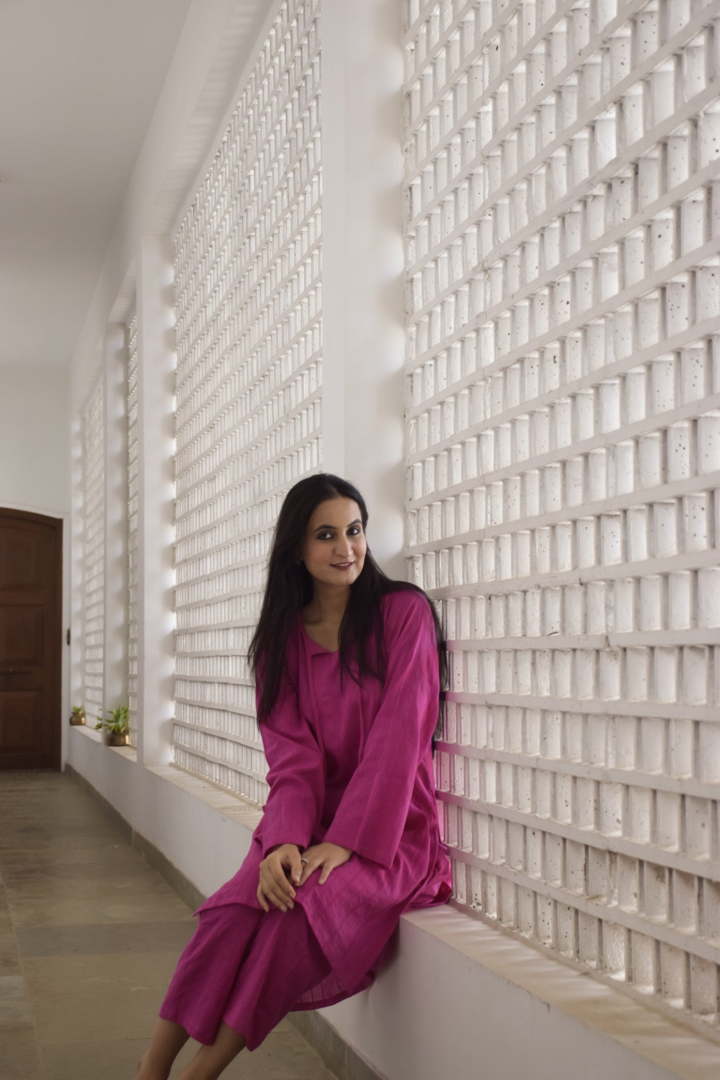 Rani Pink Cotton Kurta Set