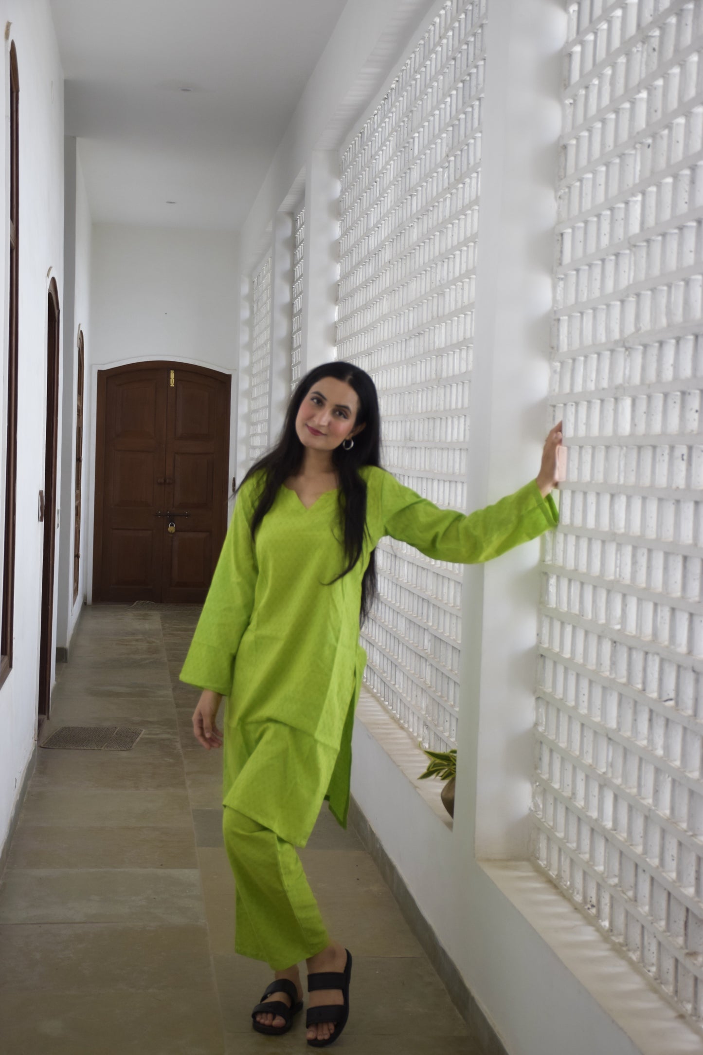 Parrot Green Cotton Kurta Set