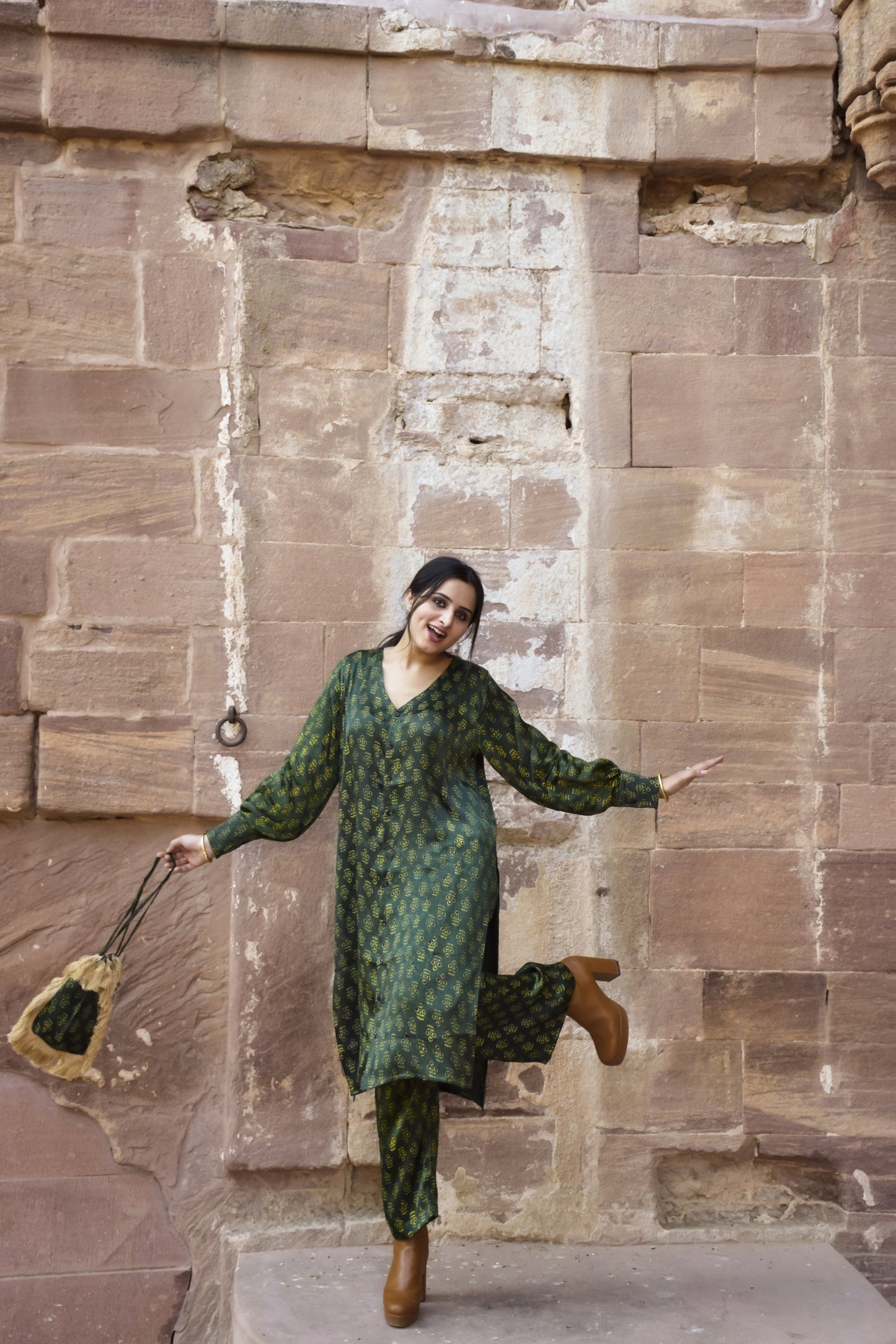 Green Hand Block Printed Co-ord Set