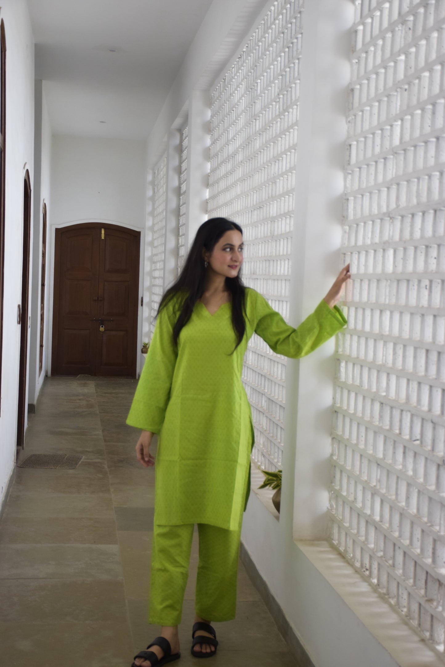 Parrot Green Cotton Kurta Set