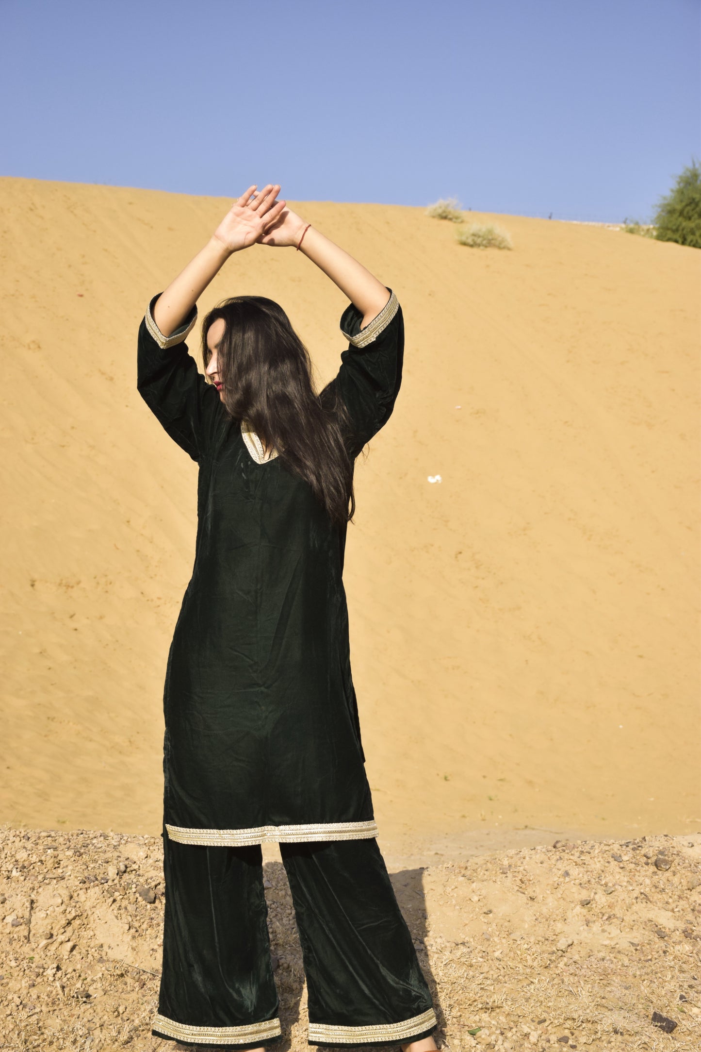 Nidhi Green Velvet Kurta Set