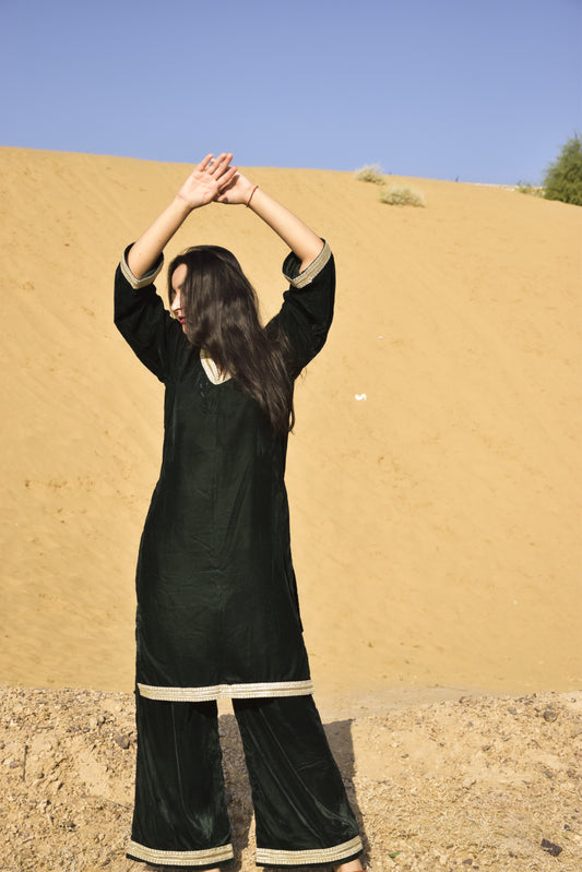 Nidhi Green Velvet Kurta Set