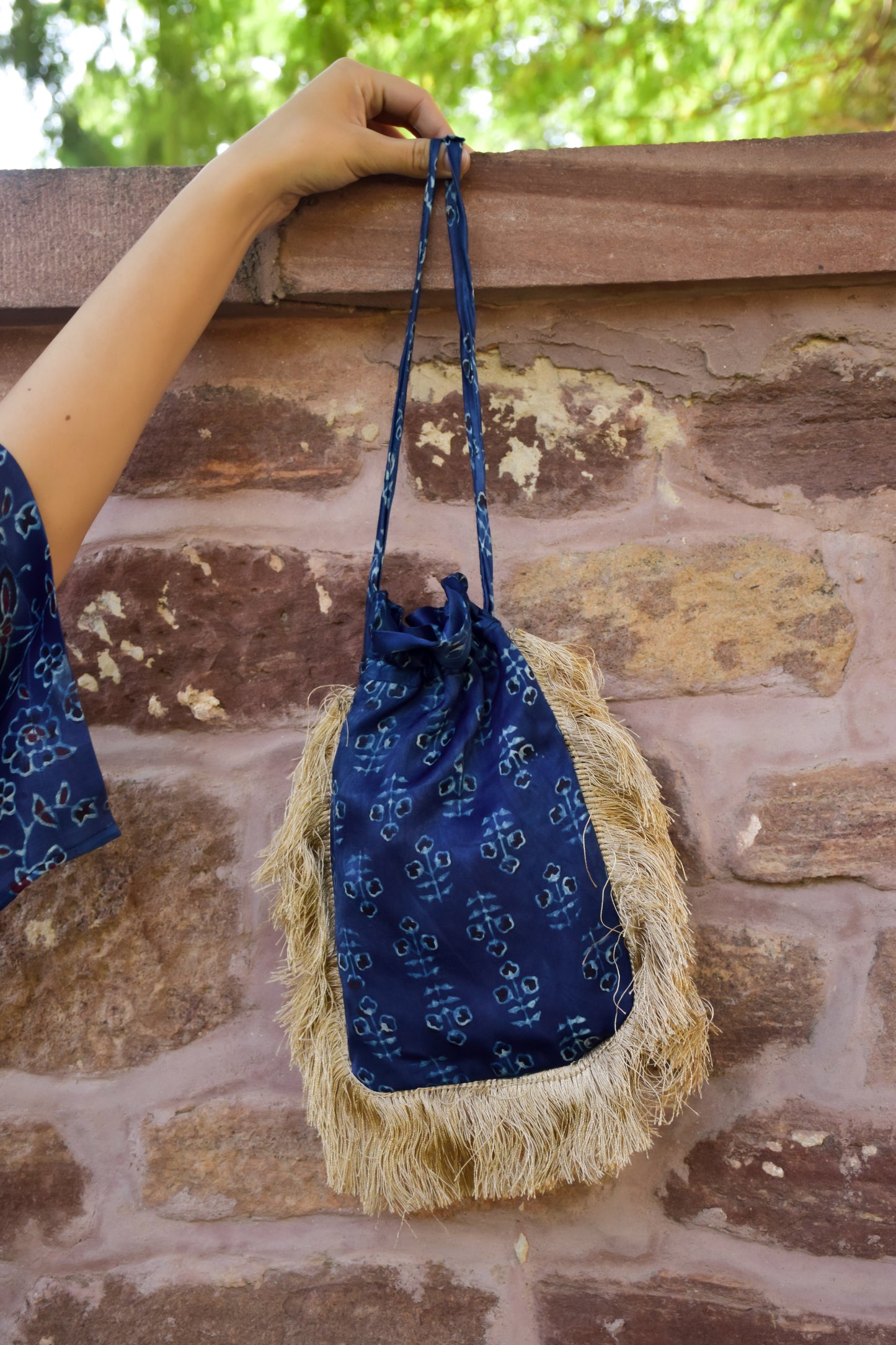 Indigo Block printed potli bag