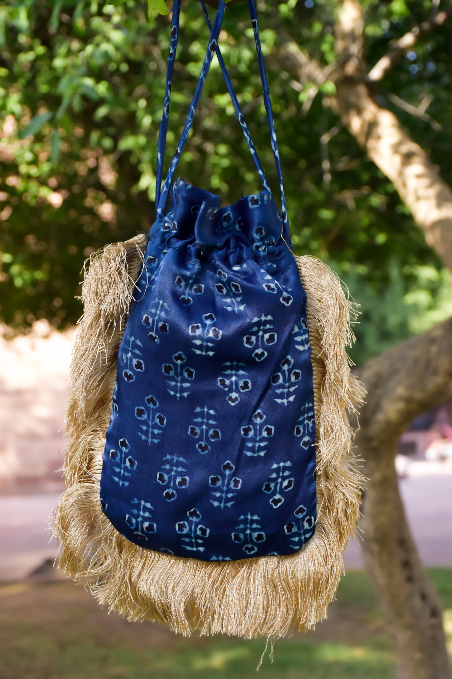 Indigo Block printed potli bag