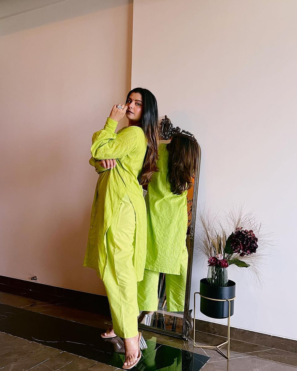 Lime Green Kurta Pant Set