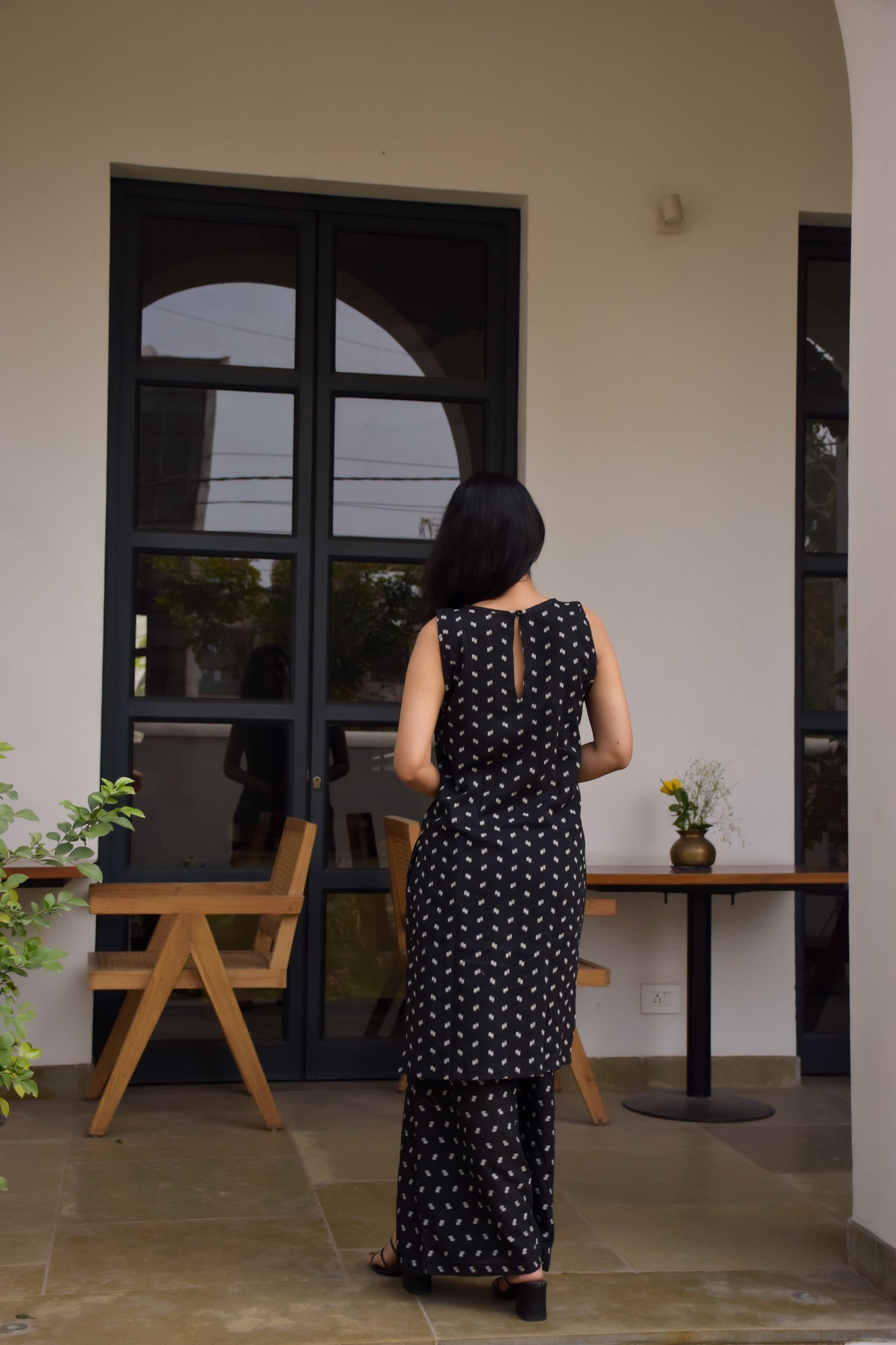 Black Cotton Dobby Kurta Set