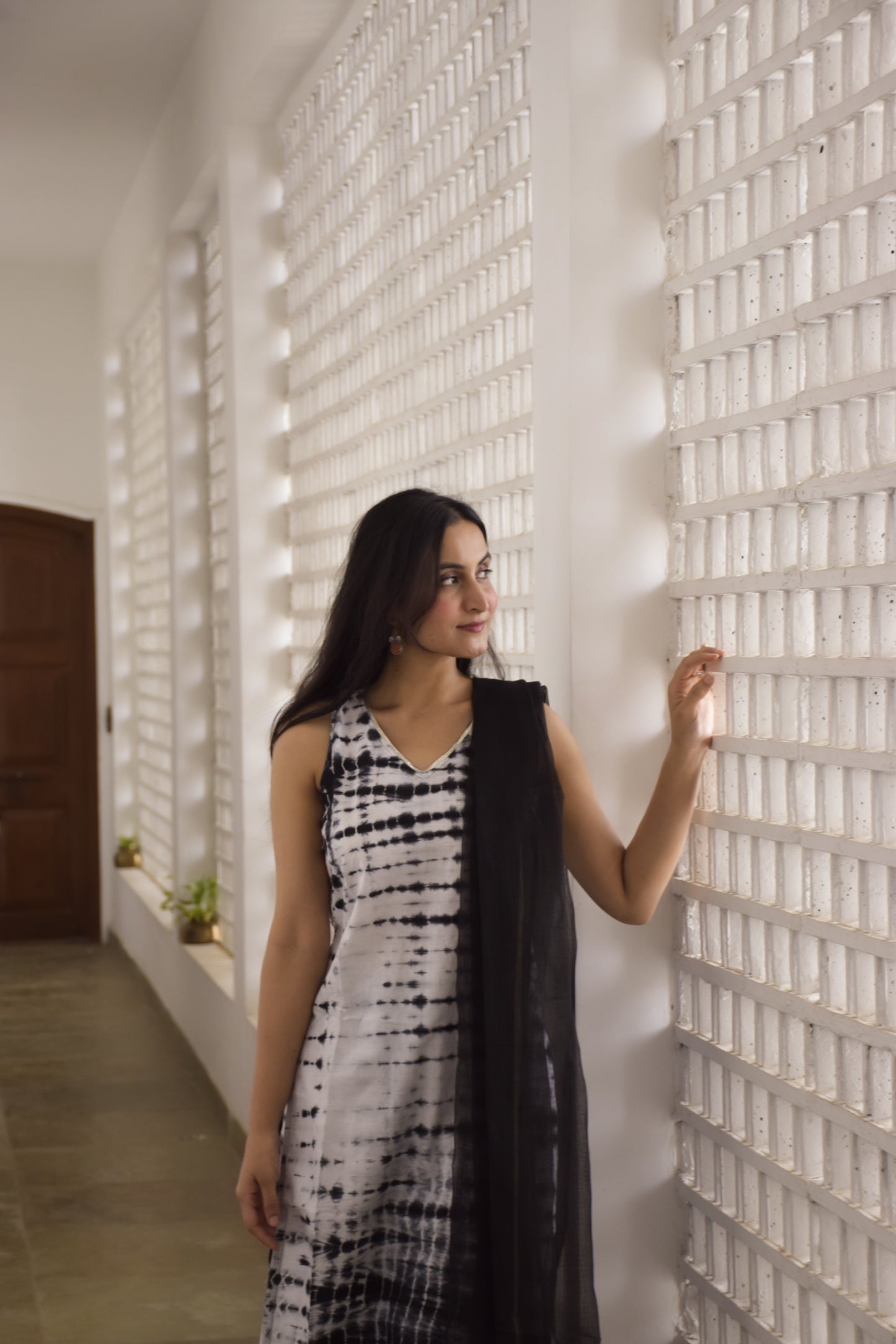 Black Shibori Kurta Set with Dupatta