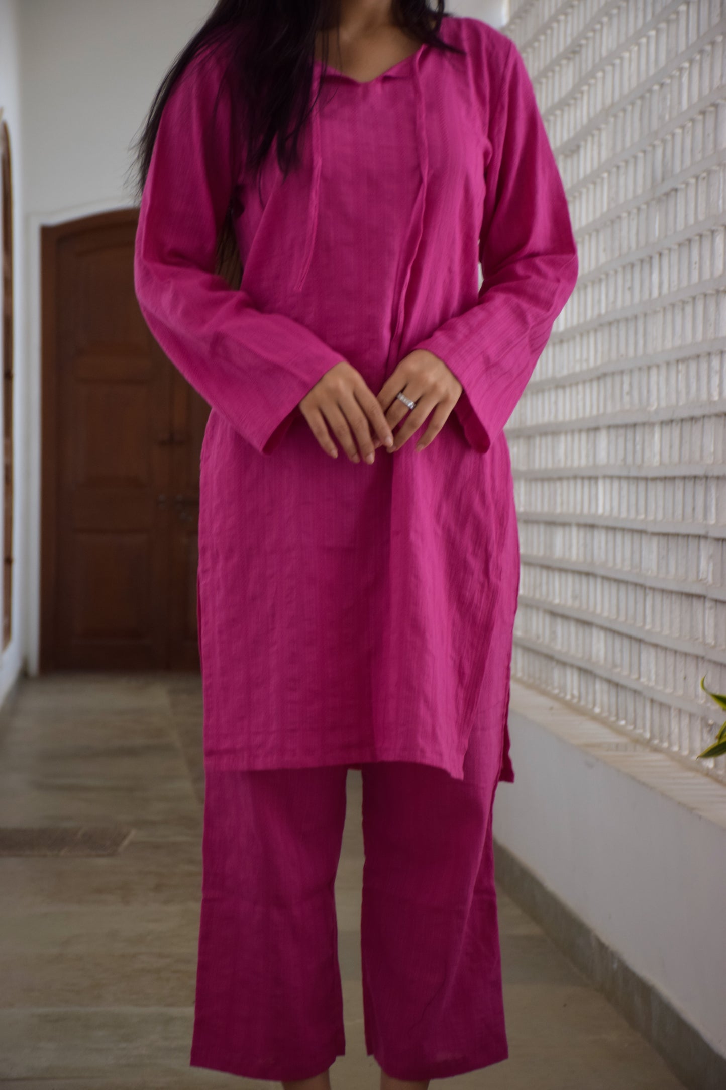 Rani Pink Cotton Kurta Set