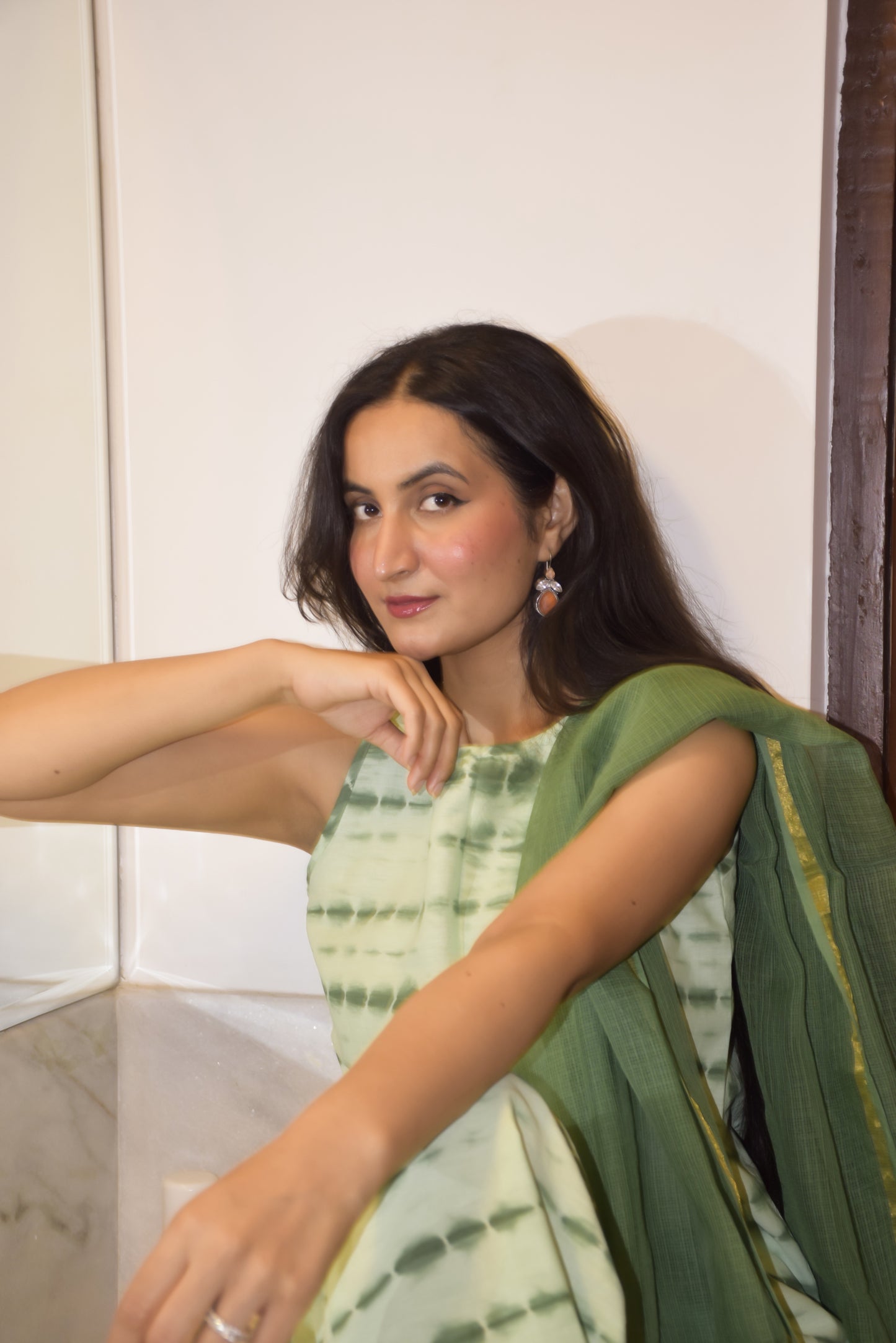 Green Shibori Kurta Set with Dupatta