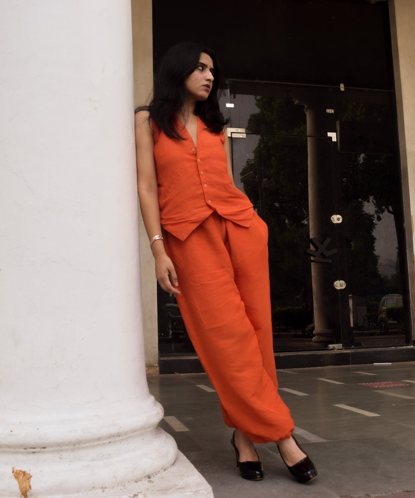 JASMINE ORANGE LINEN VEST