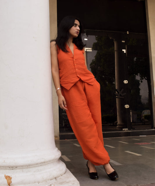 JASMINE ORANGE LINEN VEST