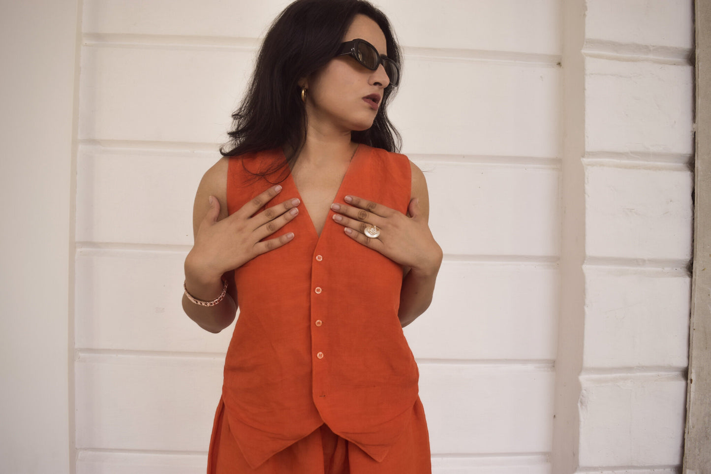 JASMINE ORANGE LINEN VEST
