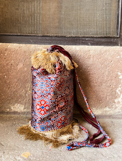 Maroon Handblock Printed Bucket Bag