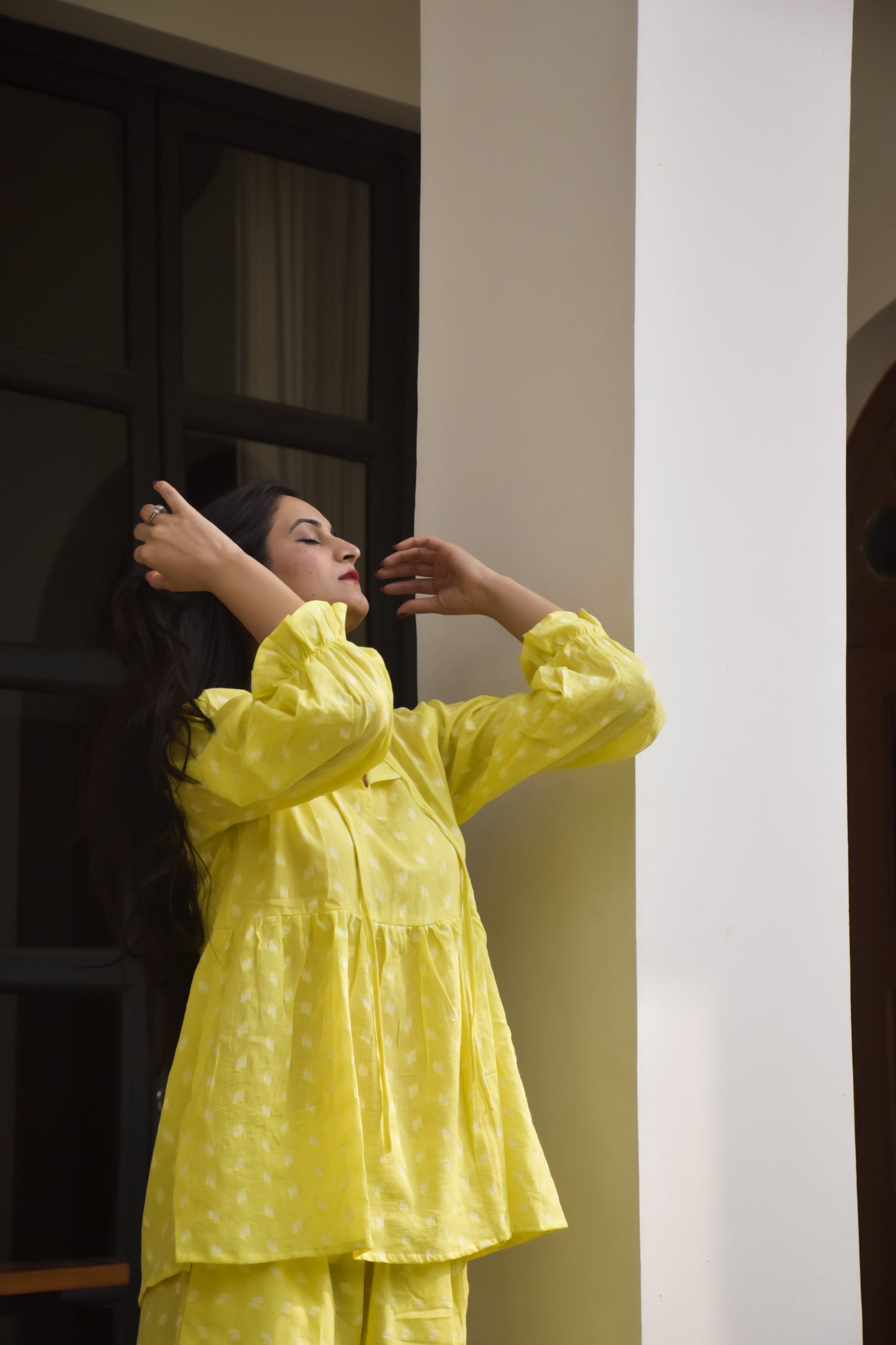 Nancy Butter Yellow Cotton Dobby Co-ord Set