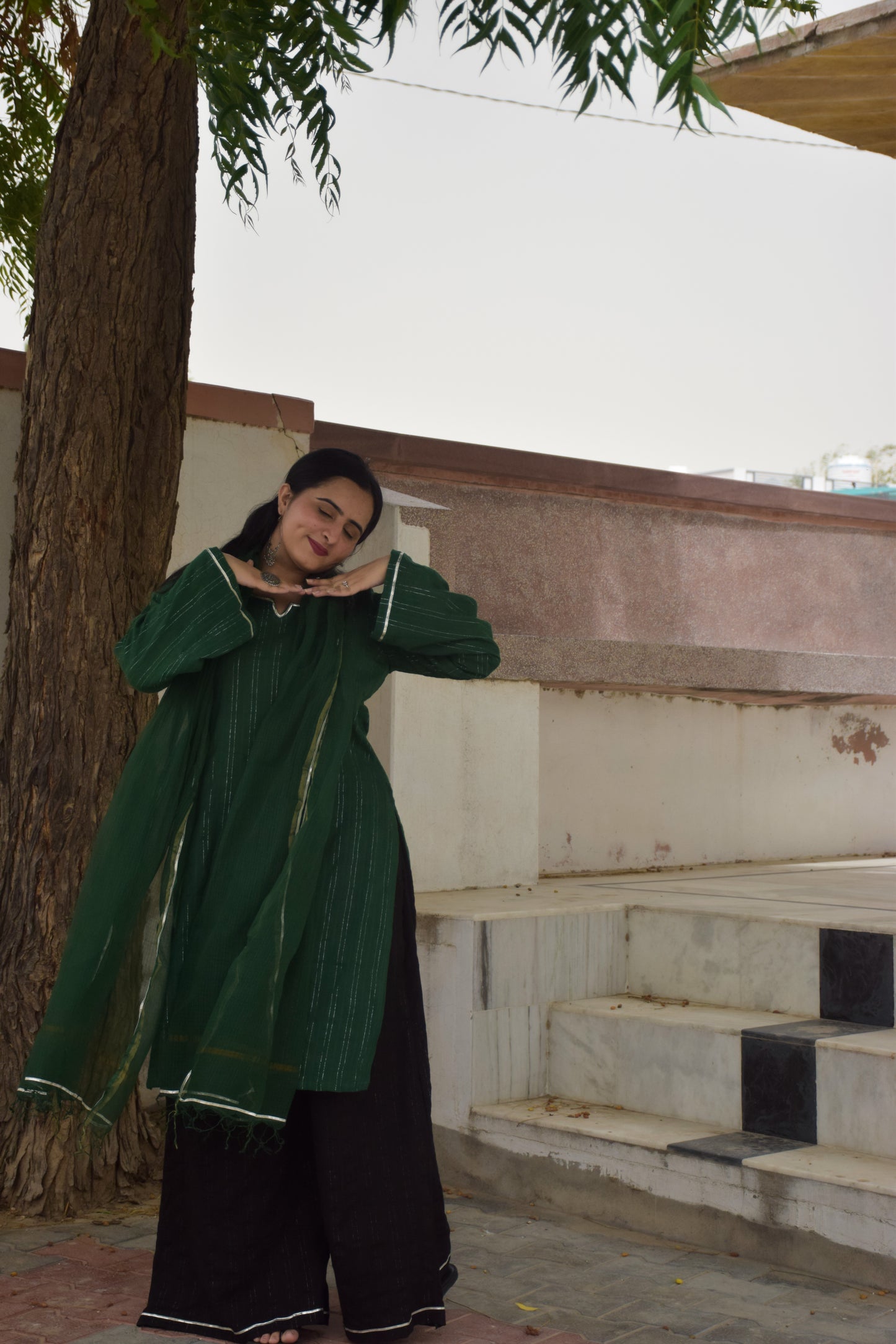 Bottle Green Cotton Kurta Set