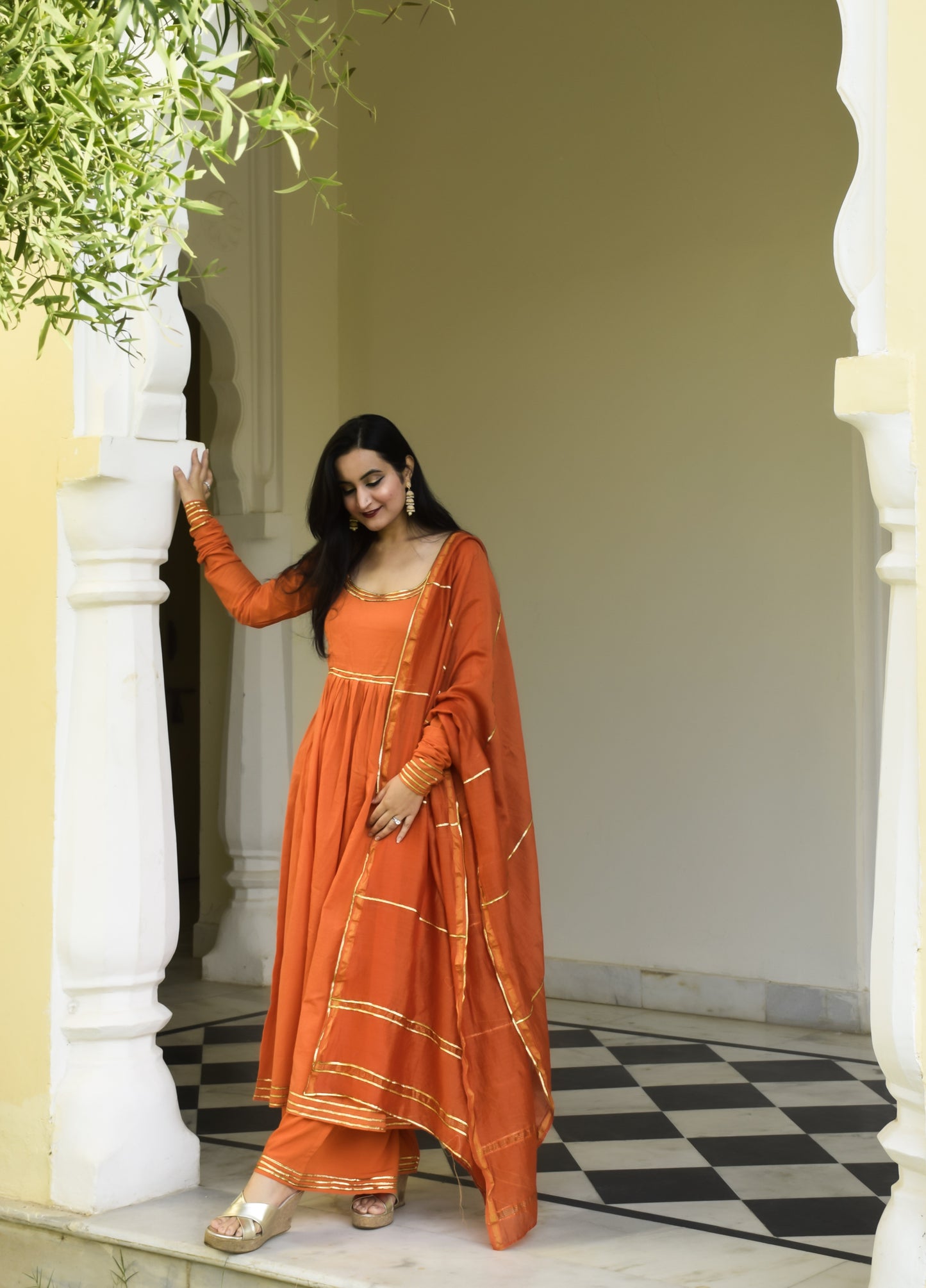 Orange Anarkali Set