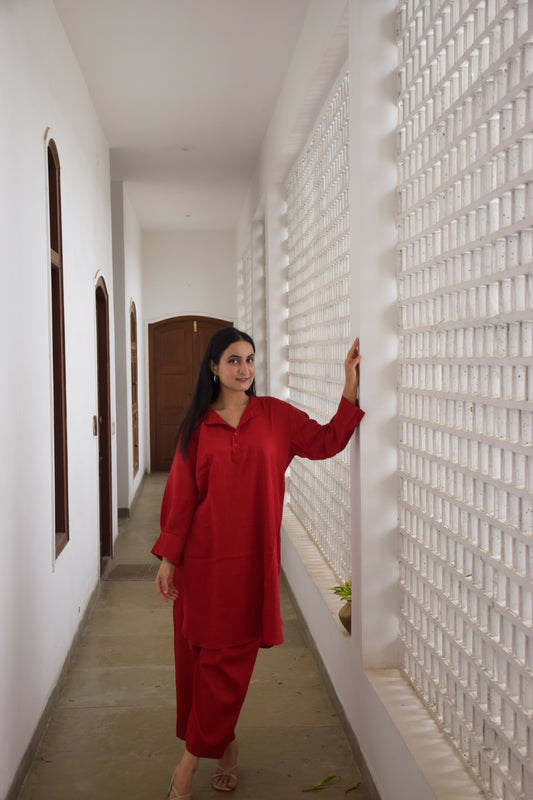 Myra Red Cotton Kurta Set