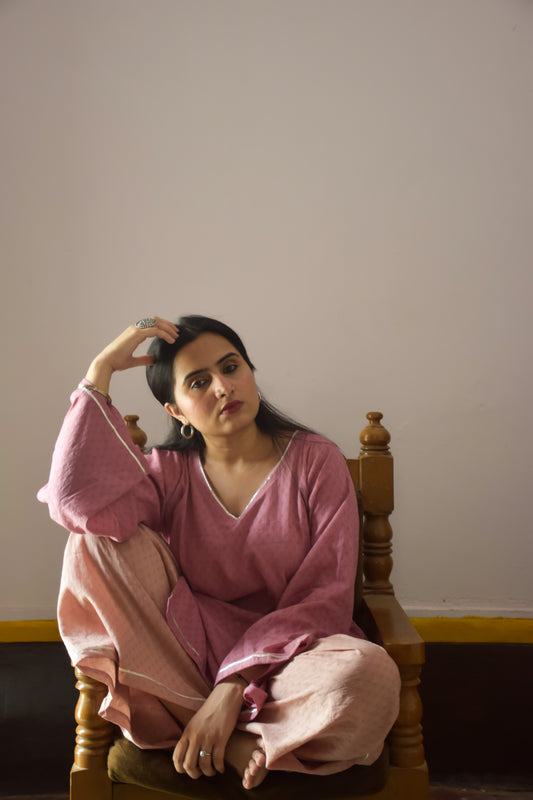 Blush Pink Cotton Kurta Set