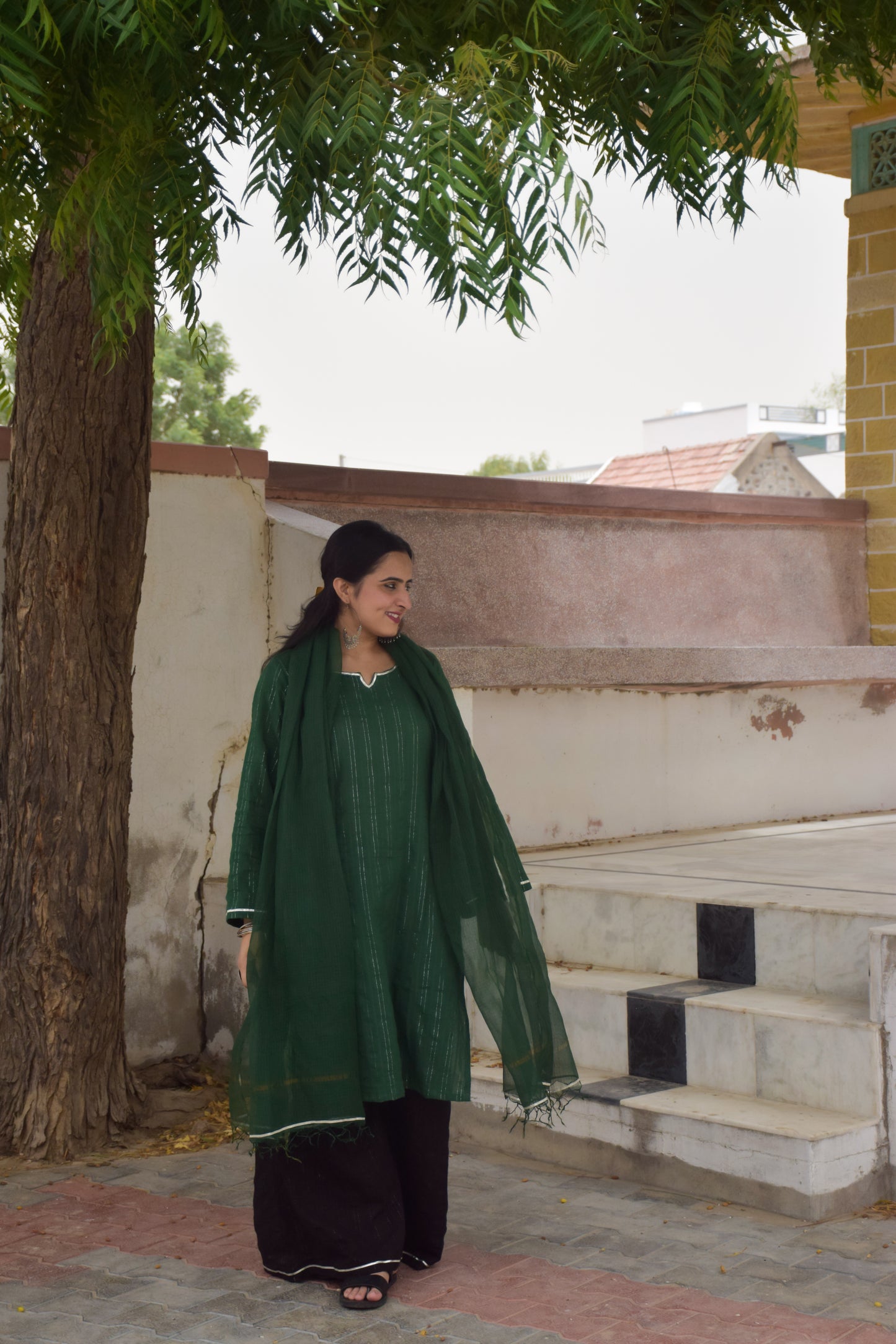 Bottle Green Cotton Kurta Set