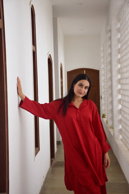 Myra Red Cotton Kurta Set