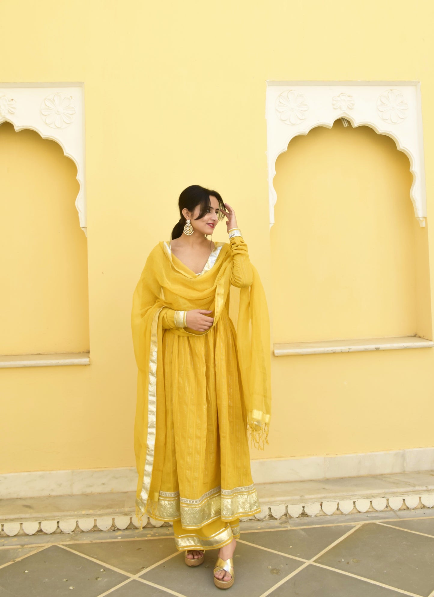 Yellow Anarkali Gotapatti Suit