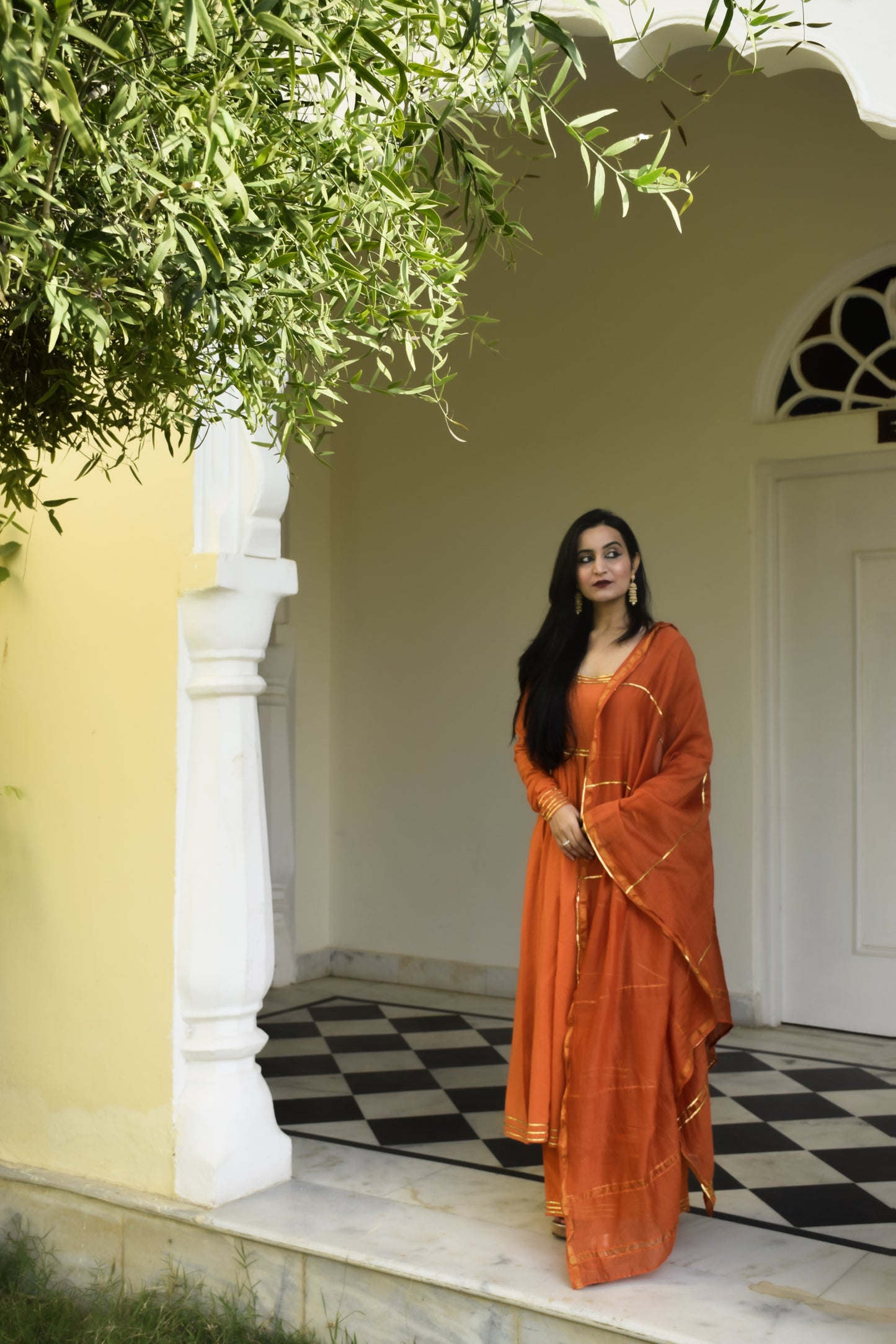 Orange Anarkali Set
