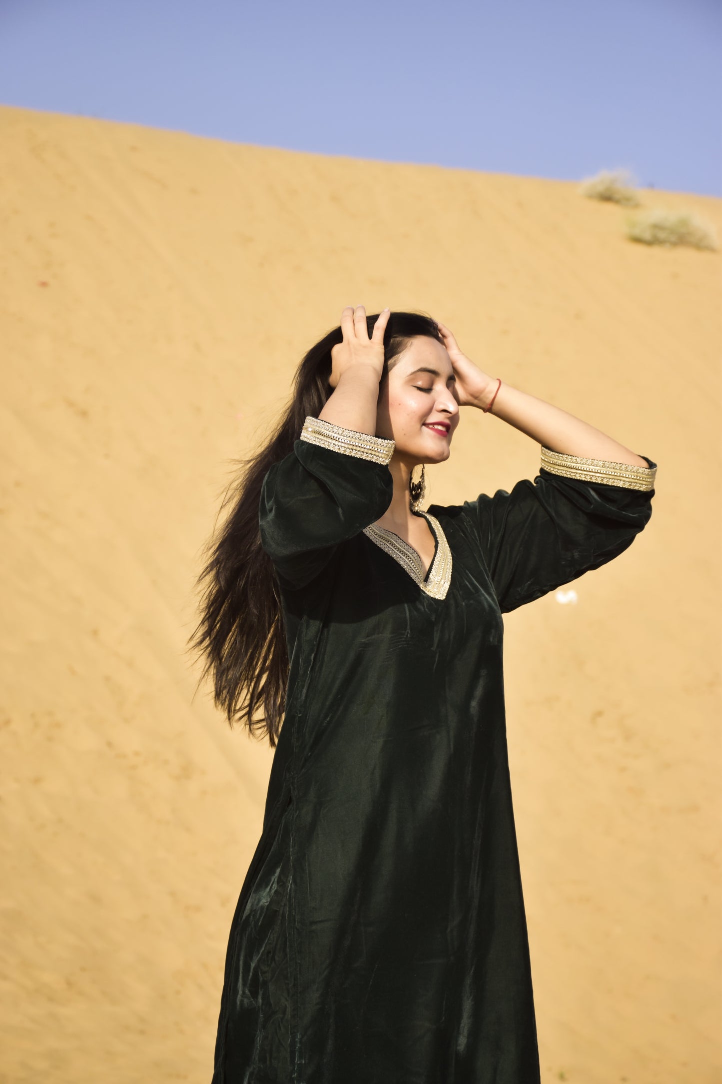 Nidhi Green Velvet Kurta Set