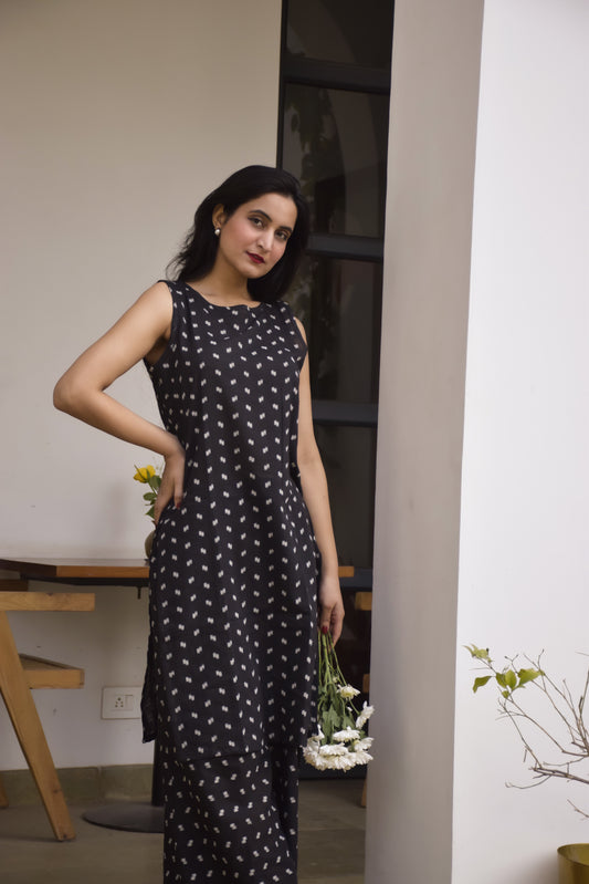 Black Cotton Dobby Kurta Set