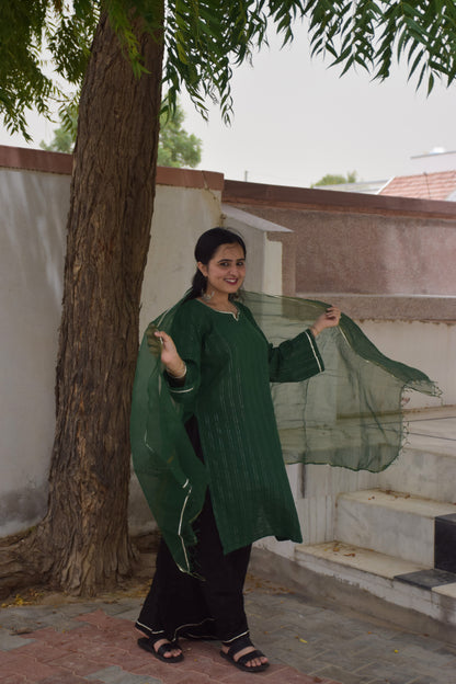 Bottle Green Cotton Kurta Set
