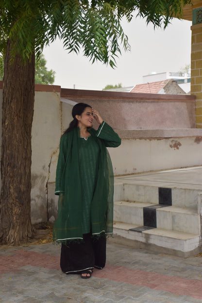 Bottle Green Cotton Kurta Set