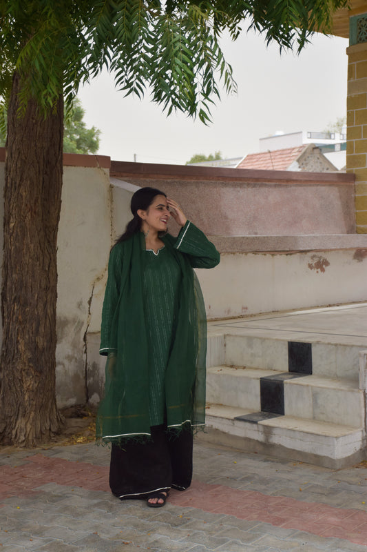 Bottle Green Cotton Kurta Set