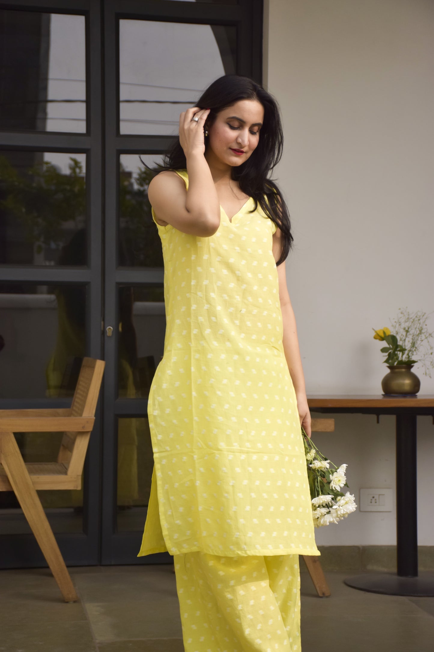 Butter Yellow Cotton Dobby Kurta Set