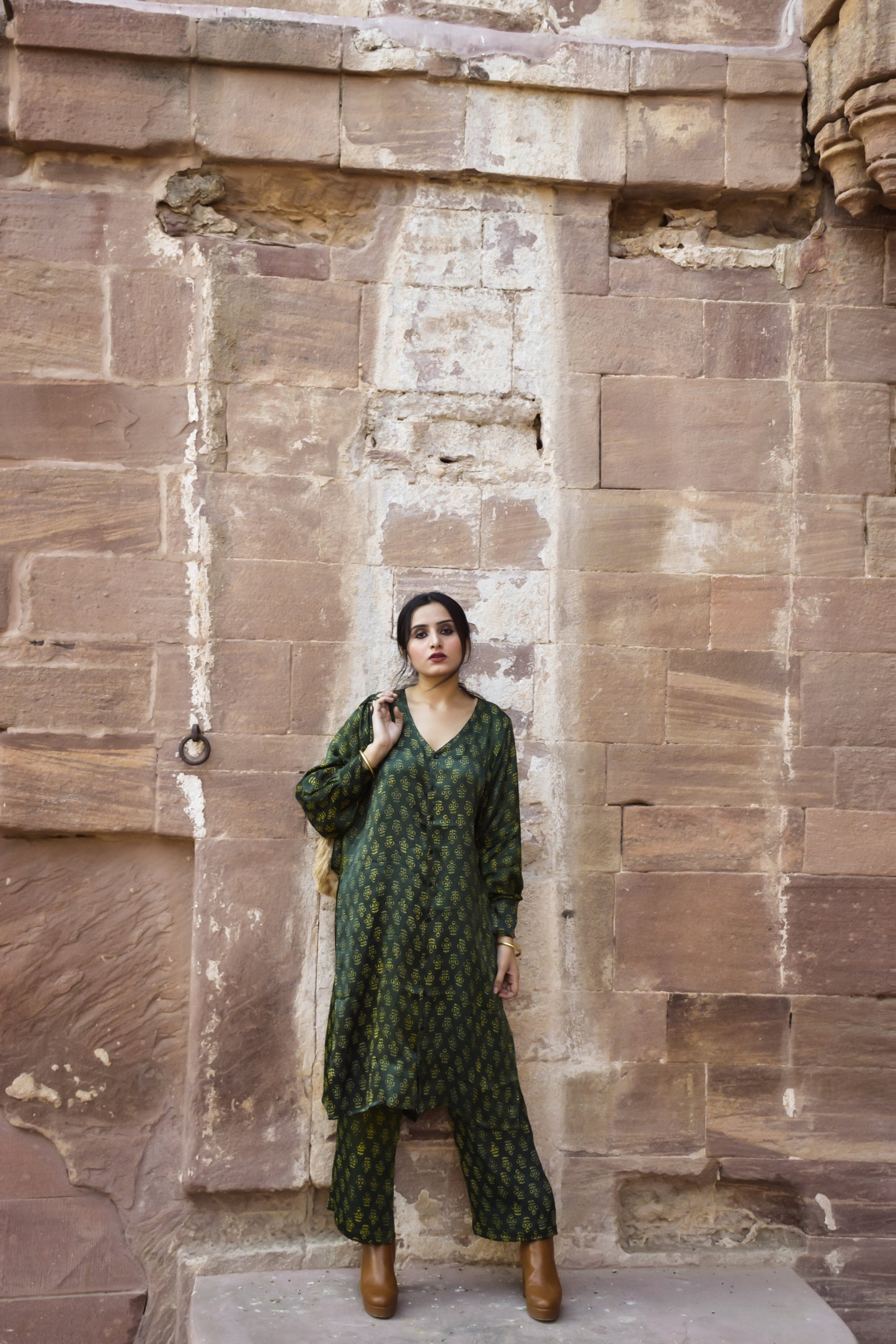 Green Hand Block Printed Co-ord Set
