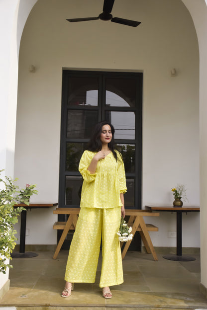 Nancy Butter Yellow Cotton Dobby Co-ord Set