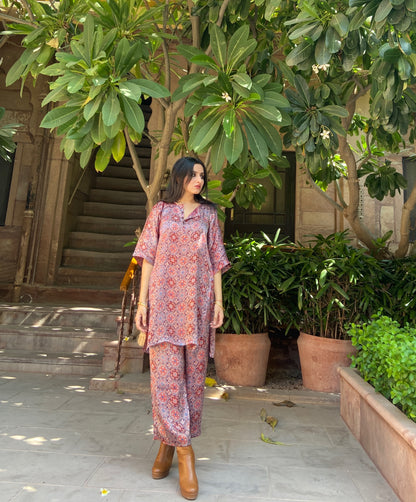 Maroon Hand Block Printed Kurta Set