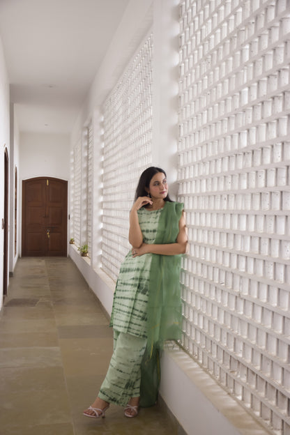 Green Shibori Kurta Set with Dupatta